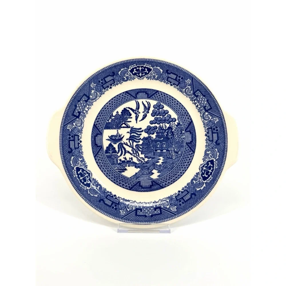Royal China Willow Ware Blue White Ironstone Platter, Willow Pattern, Handles